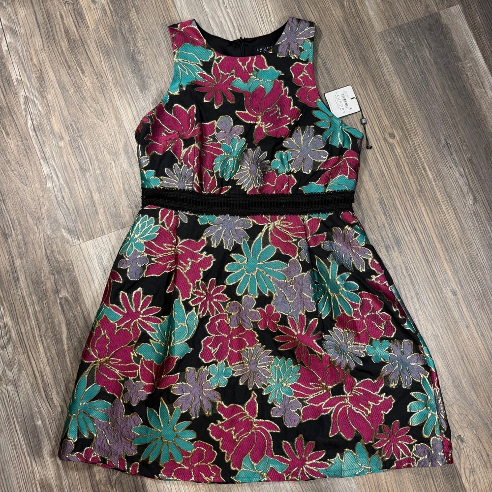 Laundry by Shelli‎ Segal Floral Jacquard Brocade Metallic Cocktail Dress 16 NWT